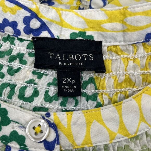 Talbots Shirt Petite Plus 2X Yellow Paisley Long Sleeve Button Down Top Colorful - Picture 3 of 8